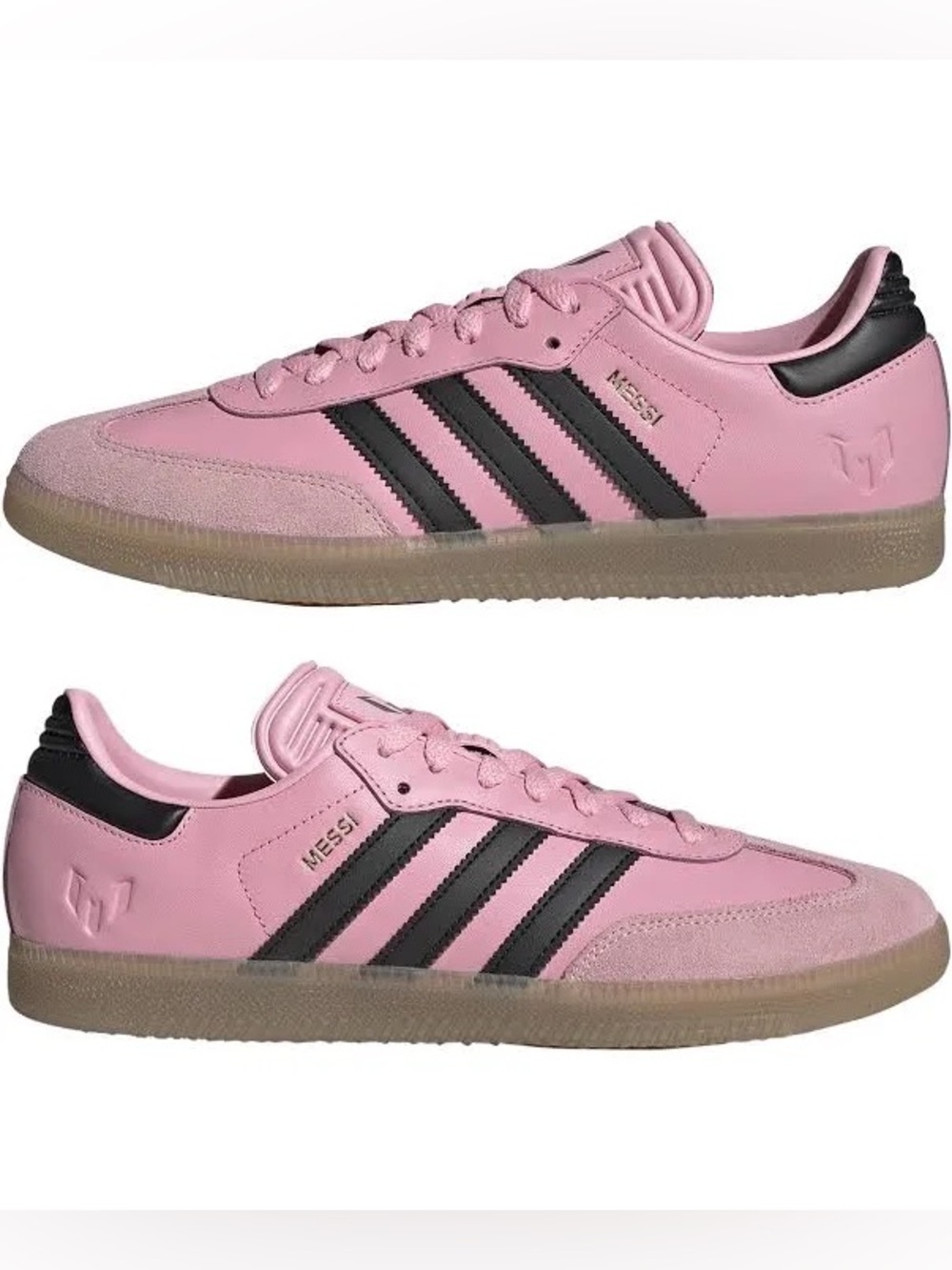 adidas Samba MESSI SOCCER Pink with Black Stripes and Gum Sole 8.5 men/9.5 women